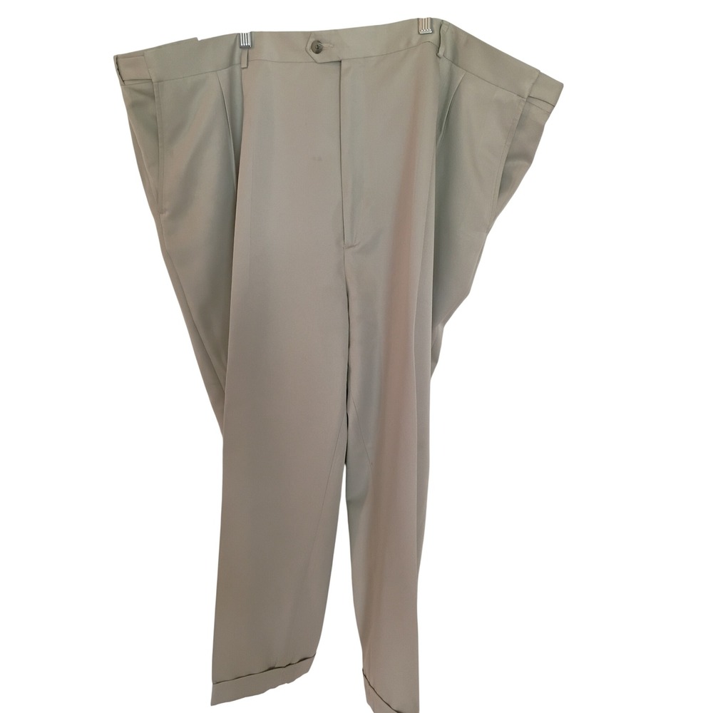 Oak Creek Mens Big & Tall Pleated Dress Pants 48x29 Gray Microfiber Cuffed Khaki